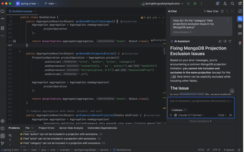 Screenshot of the AI assistant detecting and resolving code. 